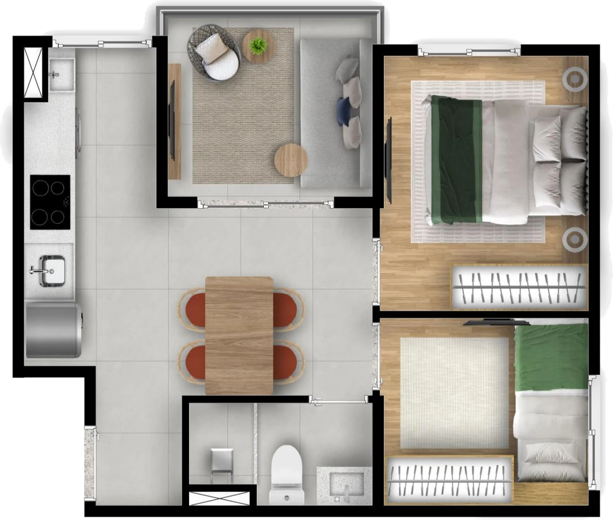 Planta Final 8 · 5º ao 15º pavimento — 37,90 m² privativos, 2 dormitórios · terraço
